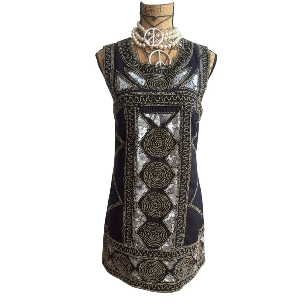 French Connection hand beaded sequin embellished embroidered shift dress SIZE 10